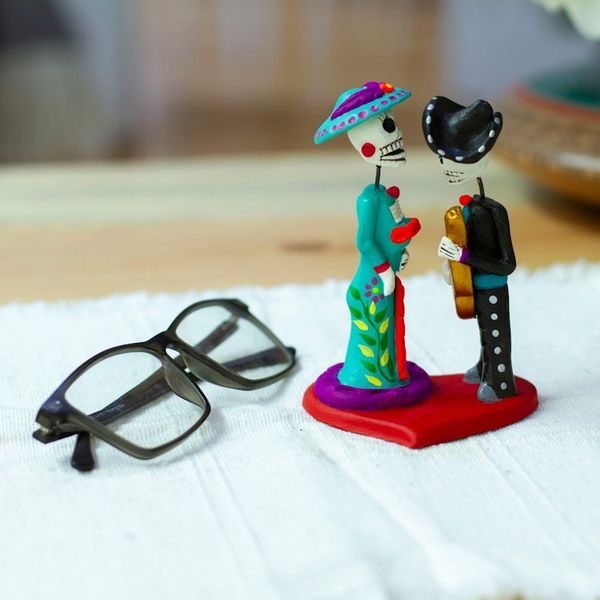 Alternate image for Hand-Painted Music-Themed Romantic Day of The Dead Sculpture Musical Liaison