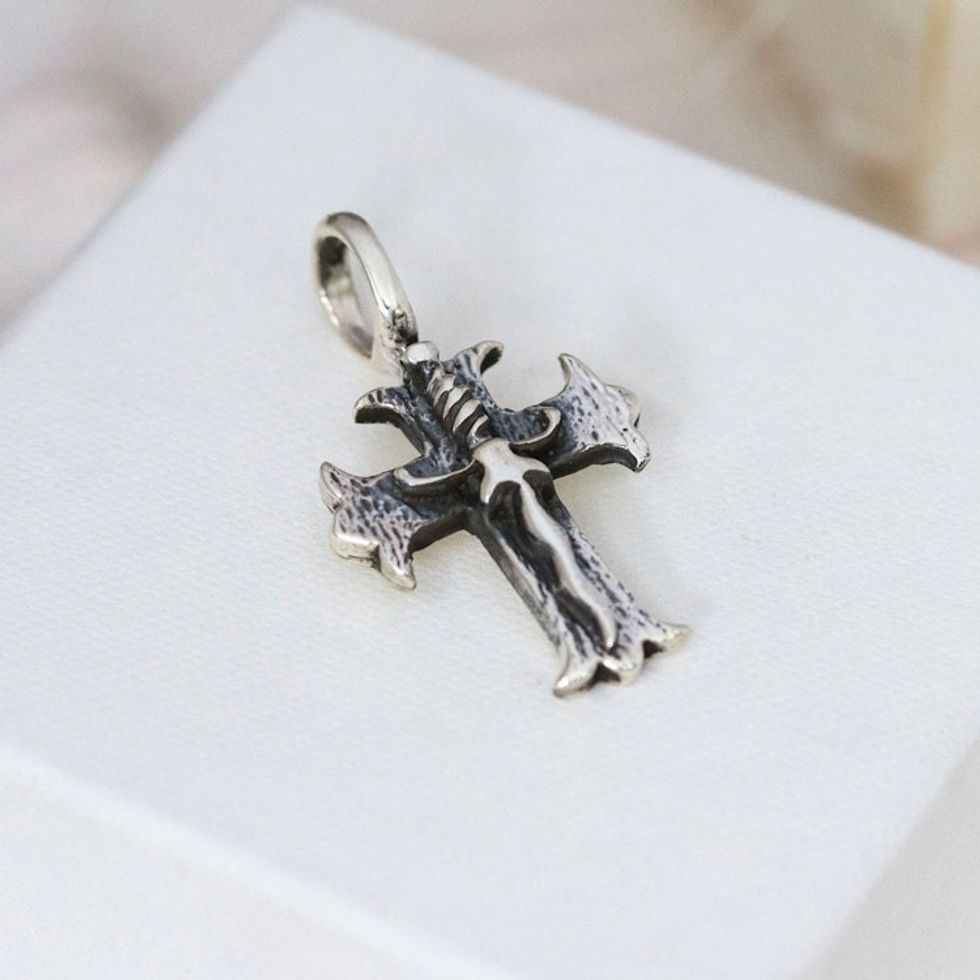 Taxco Sterling Silver Mens Cross Pendant with Sword Accent 'Sword Cross'