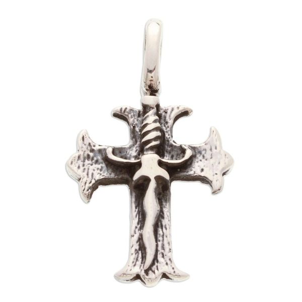 Alternate image for Taxco Sterling Silver Mens Cross Pendant with Sword Accent Sword Cross