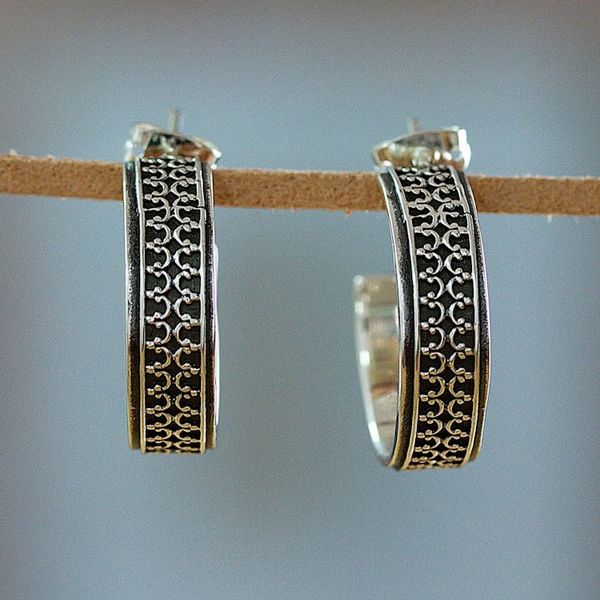 Alternate image for Classic Embossed Taxco Silver Half-Hoop Earrings Elegant Fretwork