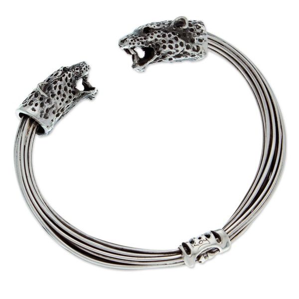 Alternate image for Mens Taxco Sterling Silver Cuff Bracelet with Jaguar Motif Majestic Jaguars