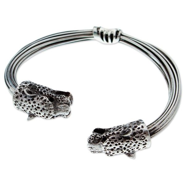 Alternate image for Mens Taxco Sterling Silver Cuff Bracelet with Jaguar Motif Majestic Jaguars