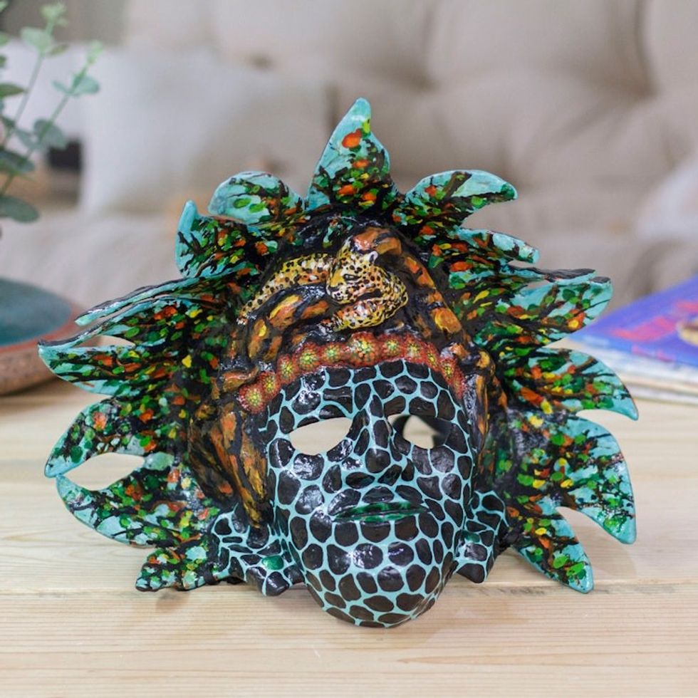 Painted and Lacquered Papier Mache Mayan Governor Pakal Mask 'Pakal'
