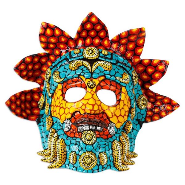 Alternate image for Lacquered Hand-Painted Papier Mache Mexican Serpent God Mask Kukulkan
