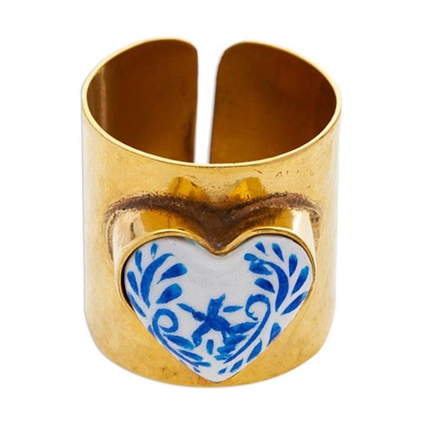 Alternate image for 14k Gold-Plated Wrap Ring with Blue Papier Mache Heart Blue Affection