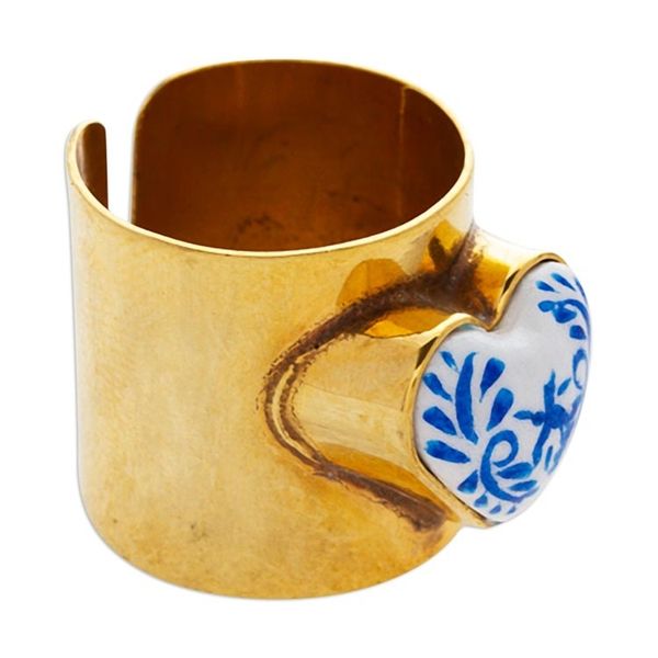 Alternate image for 14k Gold-Plated Wrap Ring with Blue Papier Mache Heart Blue Affection