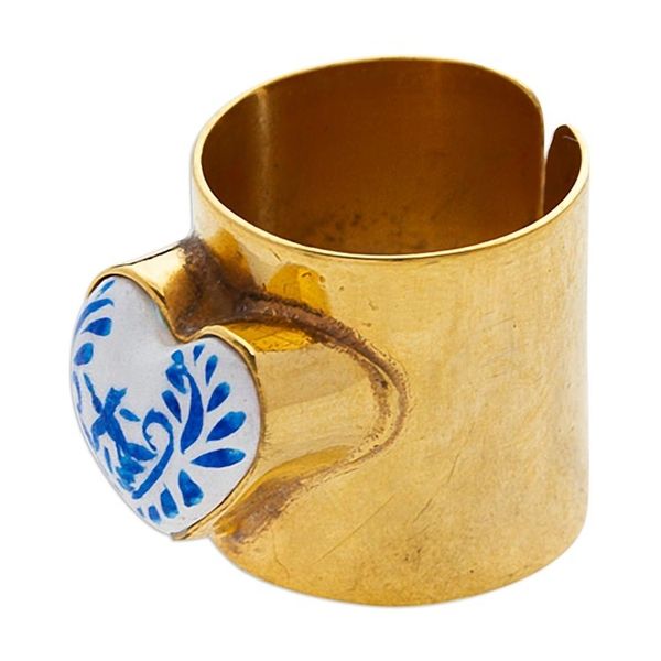 Alternate image for 14k Gold-Plated Wrap Ring with Blue Papier Mache Heart Blue Affection