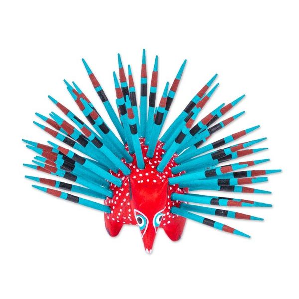 Alternate image for Hand-Painted Wood Alebrije Porcupine Figurine in Red Cute Porcupine in Strawberry