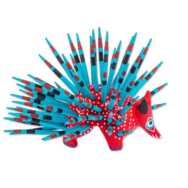 Alternate image for Hand-Painted Wood Alebrije Porcupine Figurine in Red Cute Porcupine in Strawberry