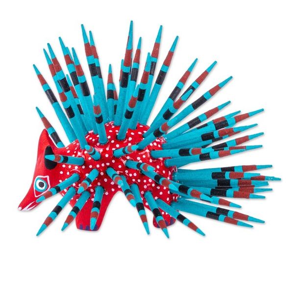 Alternate image for Hand-Painted Wood Alebrije Porcupine Figurine in Red Cute Porcupine in Strawberry