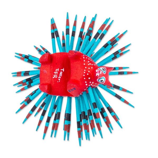 Alternate image for Hand-Painted Wood Alebrije Porcupine Figurine in Red Cute Porcupine in Strawberry