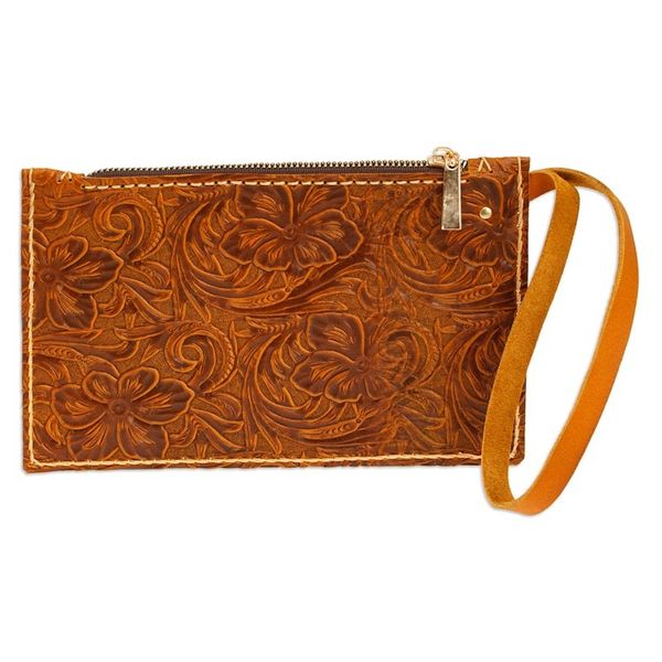 Alternate image for Baroque-Inspired Floral Honey Leather Tote Bag and Wristlet Classic Honey