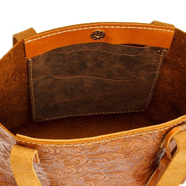 Alternate image for Baroque-Inspired Floral Honey Leather Tote Bag and Wristlet Classic Honey