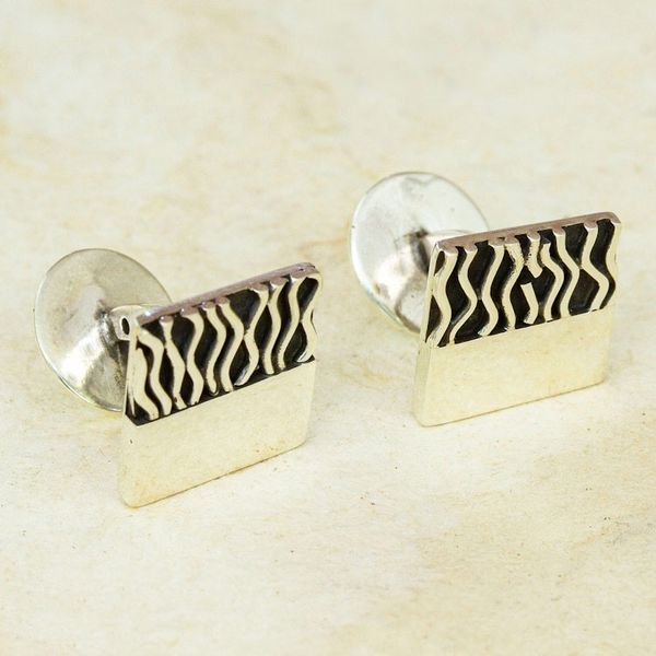 Alternate image for Handmade Mexican Taxco Silver Cufflinks with Modern Design Zebra Spell