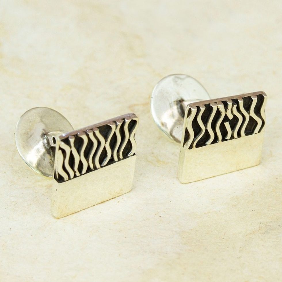 Handmade Mexican Taxco Silver Cufflinks with Modern Design 'Zebra Spell'
