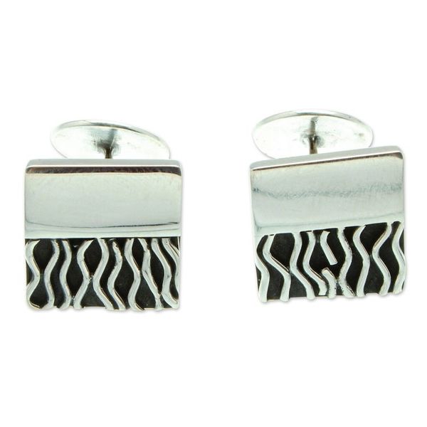 Alternate image for Handmade Mexican Taxco Silver Cufflinks with Modern Design Zebra Spell