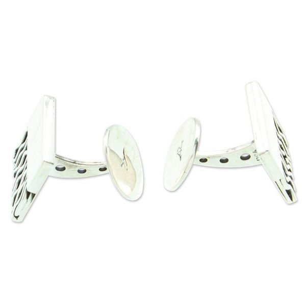 Alternate image for Handmade Mexican Taxco Silver Cufflinks with Modern Design Zebra Spell