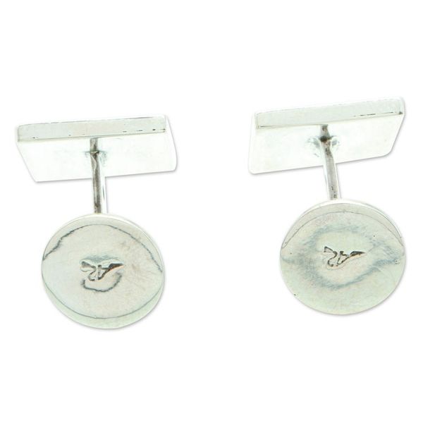 Alternate image for Handmade Mexican Taxco Silver Cufflinks with Modern Design Zebra Spell