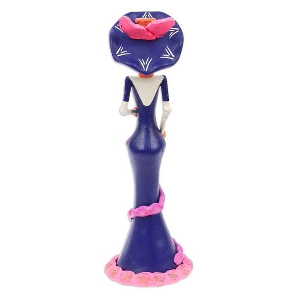 Alternate image for Painted Butterfly Lady Catrina Ceramic Sculpture in Blue Lady Catrina at Night