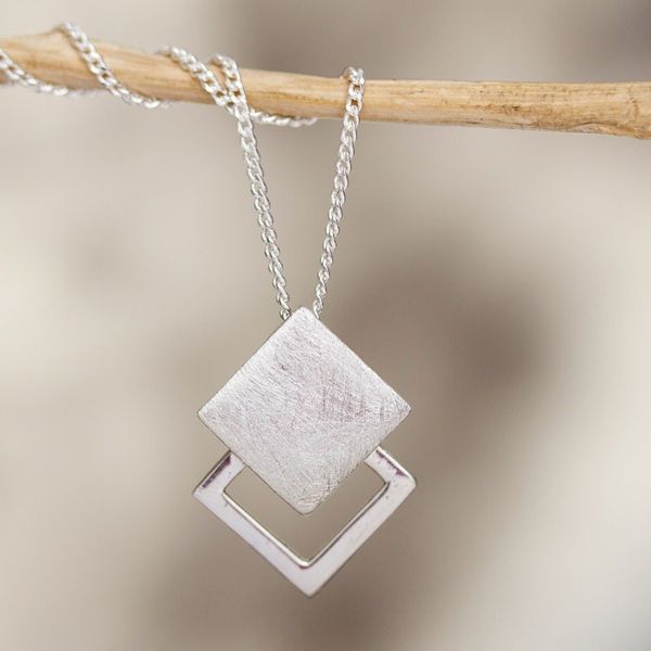 Alternate image for Geometric Sterling Silver Pendant Necklace Square Off