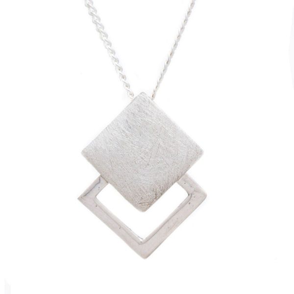 Alternate image for Geometric Sterling Silver Pendant Necklace Square Off