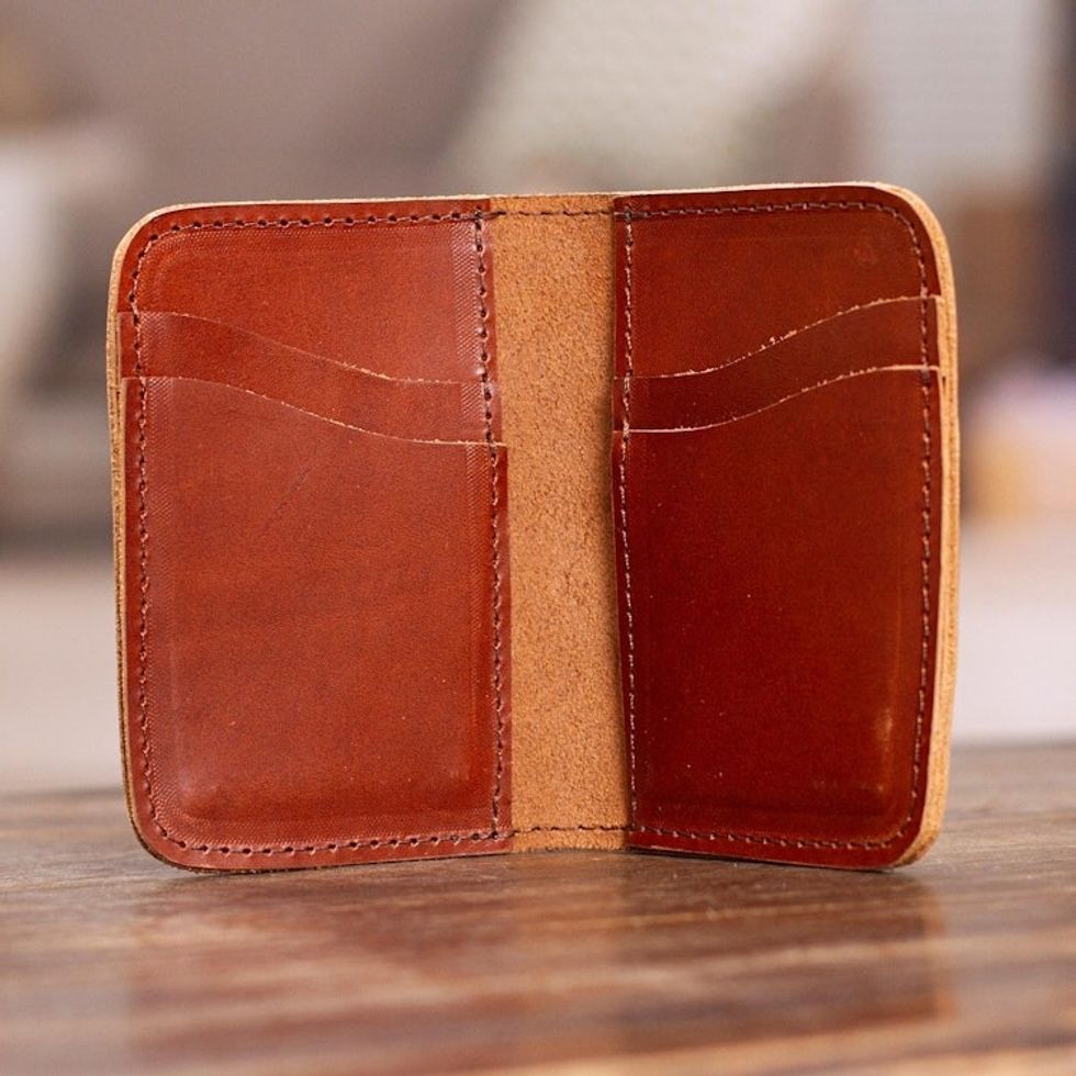 Brown Leather Card Wallet with Six Compartments 'Brown Wealth'