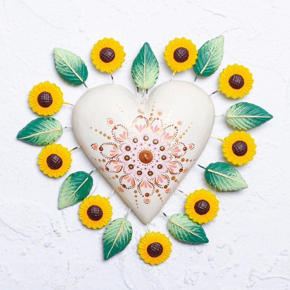 Artisan Handcrafted Ceramic Wall Accent 'Sunflower Rays'