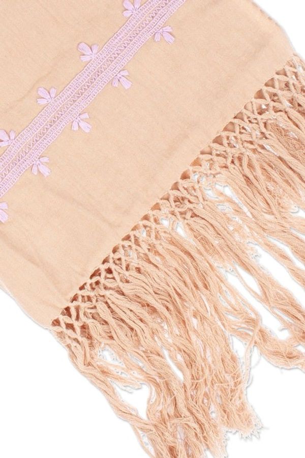 Alternate image for Pink Embroidered Cotton Shawl in a Solid Caramel Hue Empresss Pink Spirit