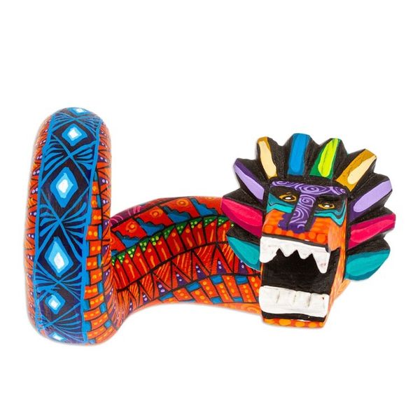 Alternate image for Painted Orange and Blue Quetzalcoatl Copal Wood Figurine Orange Quetzalcoatl Spirit