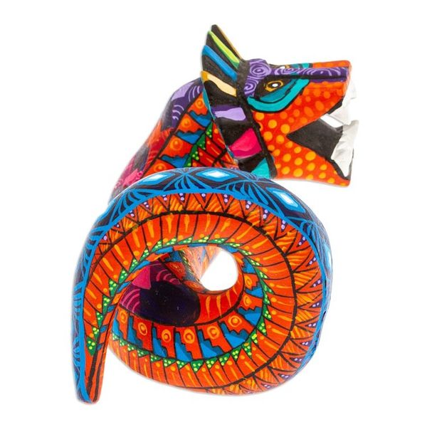 Alternate image for Painted Orange and Blue Quetzalcoatl Copal Wood Figurine Orange Quetzalcoatl Spirit