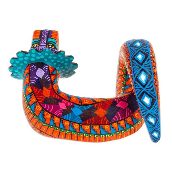 Alternate image for Painted Orange and Blue Quetzalcoatl Copal Wood Figurine Orange Quetzalcoatl Spirit