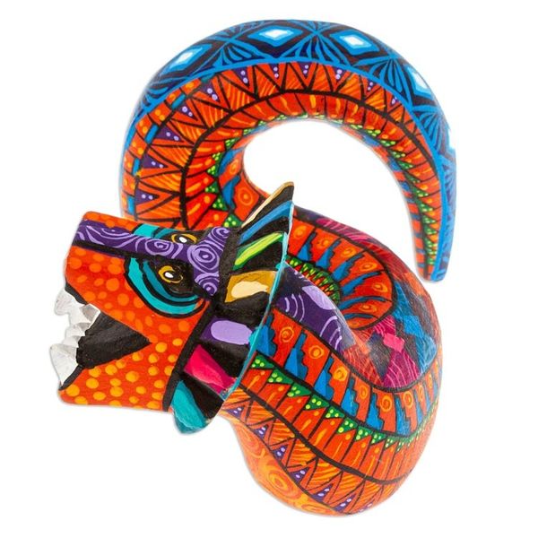 Alternate image for Painted Orange and Blue Quetzalcoatl Copal Wood Figurine Orange Quetzalcoatl Spirit