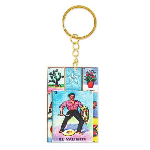 Alternate image for Decoupage Wooden Keychain With Mexican Loteria Game Motif The Brave One