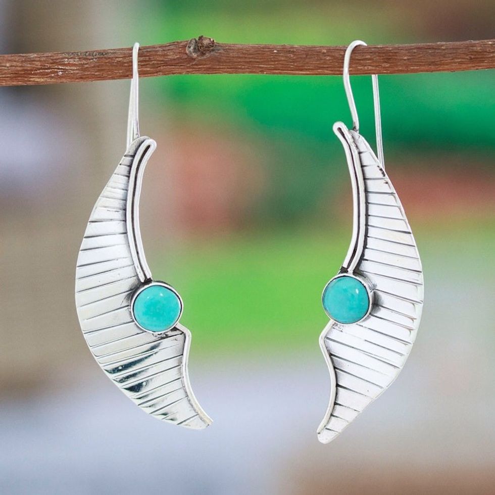Modern Moon Themed Taxco 925 Silver Turquoise Drop Earrings 'Contemporary Moon'