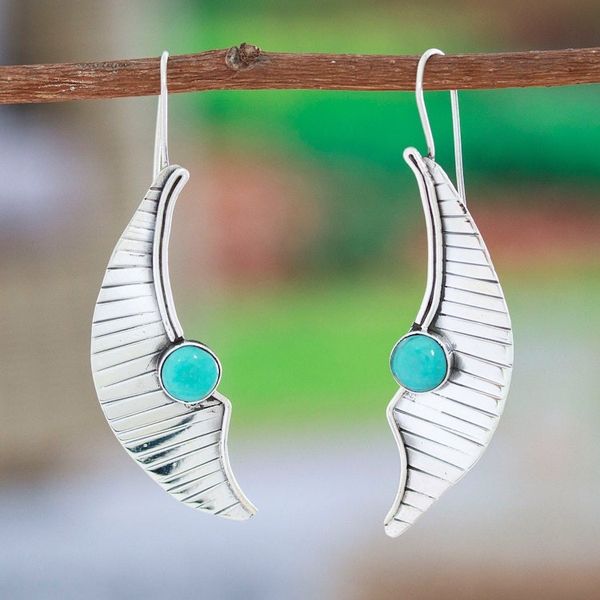Alternate image for Modern Moon Themed Taxco 925 Silver Turquoise Drop Earrings Contemporary Moon