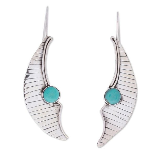 Alternate image for Modern Moon Themed Taxco 925 Silver Turquoise Drop Earrings Contemporary Moon