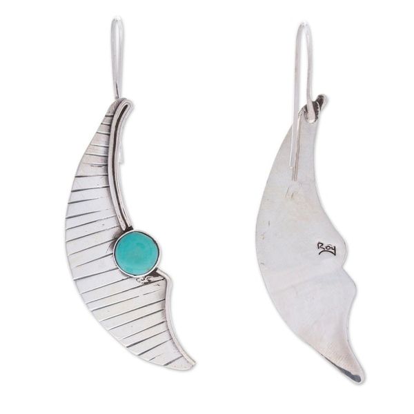 Alternate image for Modern Moon Themed Taxco 925 Silver Turquoise Drop Earrings Contemporary Moon