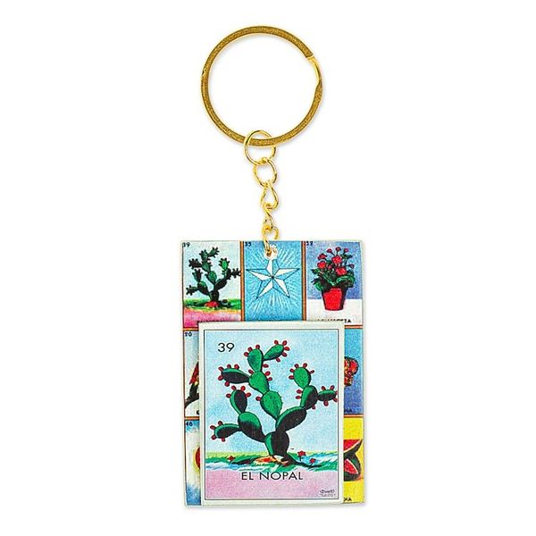 Alternate image for Decoupage Wooden Keychain With Mexican Loteria Game Motif The Nopal