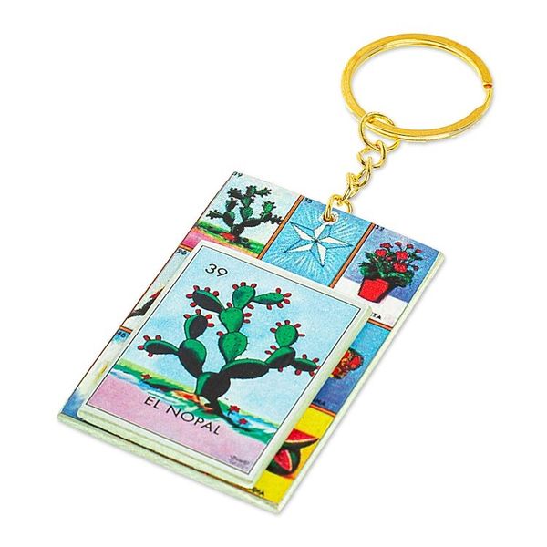 Alternate image for Decoupage Wooden Keychain With Mexican Loteria Game Motif The Nopal