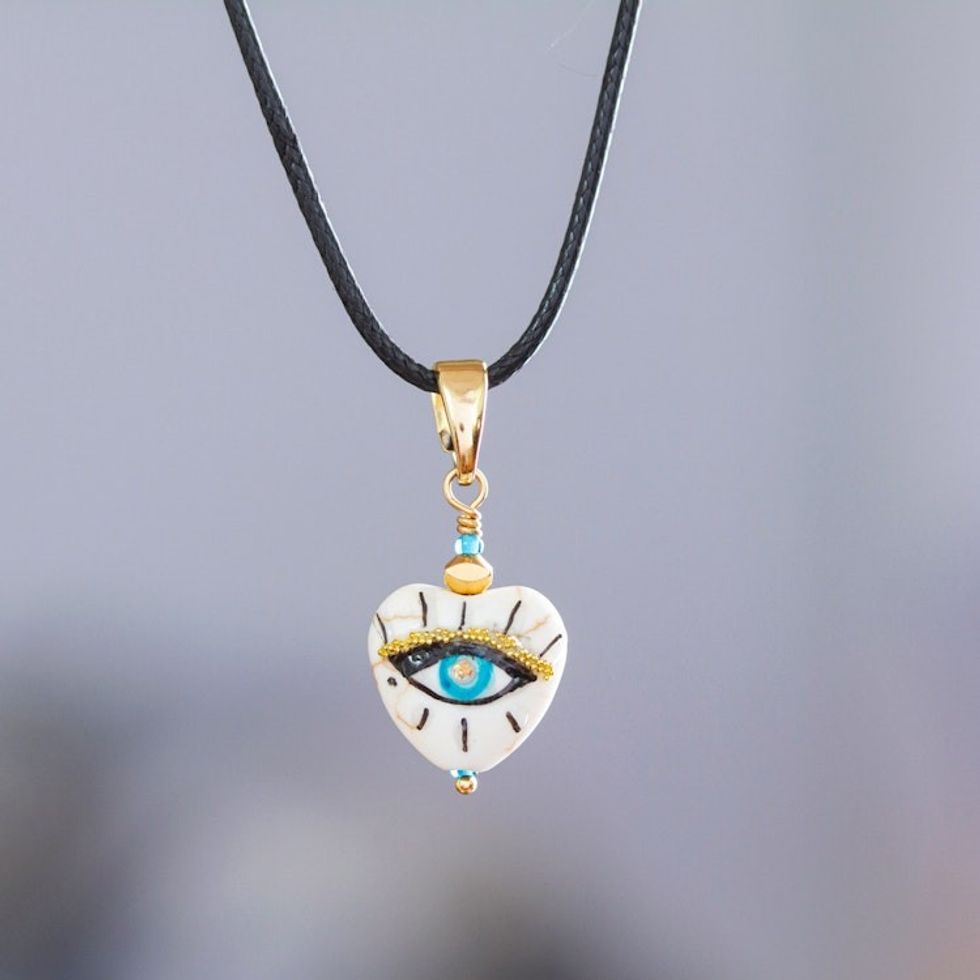 14k Gold-Accented Pendant Necklace with Hand-Painted Motifs 'Mystic Glance'