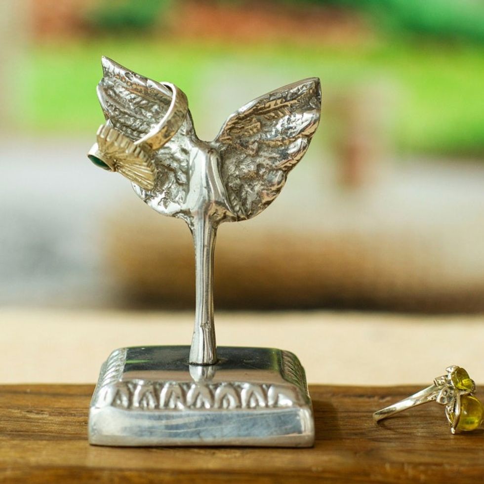 Angel-Themed Abstract Polished Pewter Ring Holder 'Mystic Heaven'