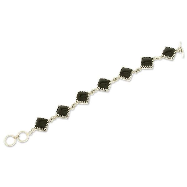 Alternate image for Obsidian and Silver Link Bracelet from Mexico Geometric Obsidian