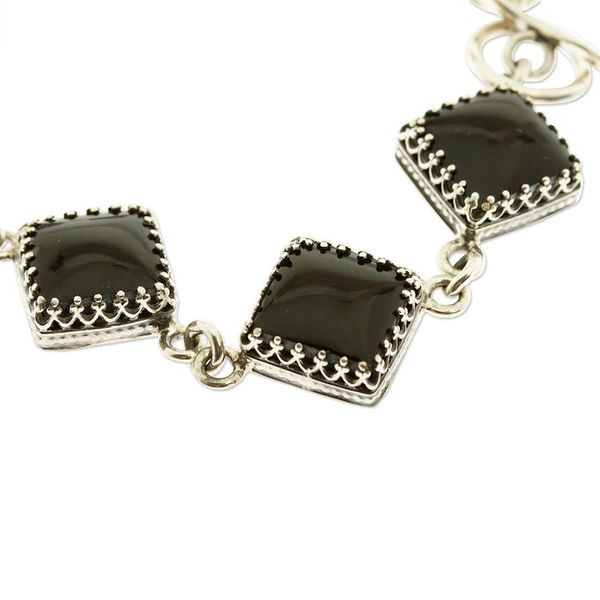 Alternate image for Obsidian and Silver Link Bracelet from Mexico Geometric Obsidian