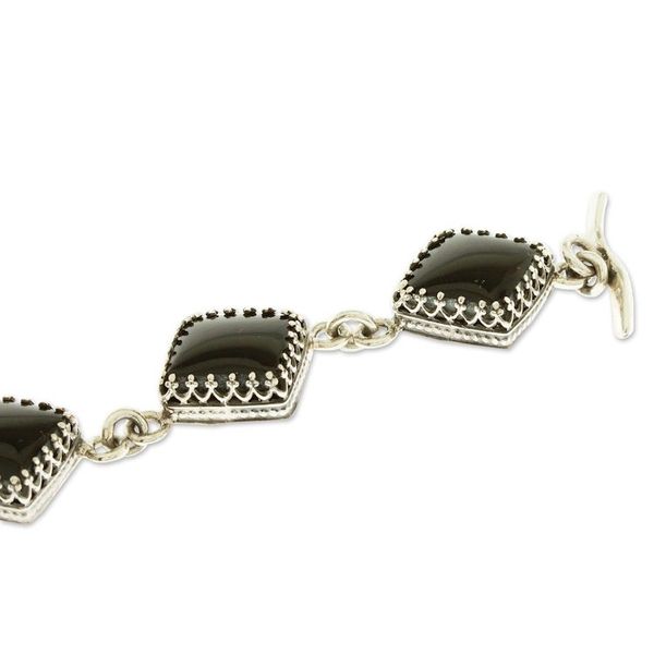 Alternate image for Obsidian and Silver Link Bracelet from Mexico Geometric Obsidian