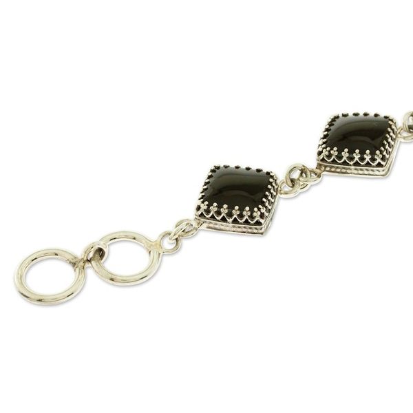 Alternate image for Obsidian and Silver Link Bracelet from Mexico Geometric Obsidian