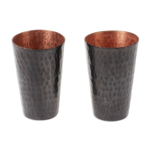 Alternate image for Black Hammered Oxidized Recycled Copper Tequila Cup Pair Drinking Pleasure