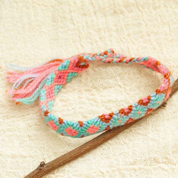 Alternate image for Handwoven Cotton Wristband Bracelet with a Geometric Pattern Mint Diamonds