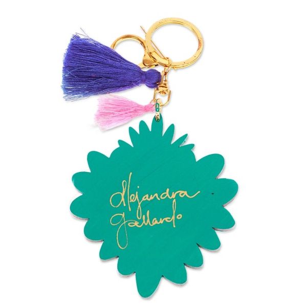 Alternate image for Hand-Painted Wood Heart Keychain Bag Charm with Tassels Shimmering Heart