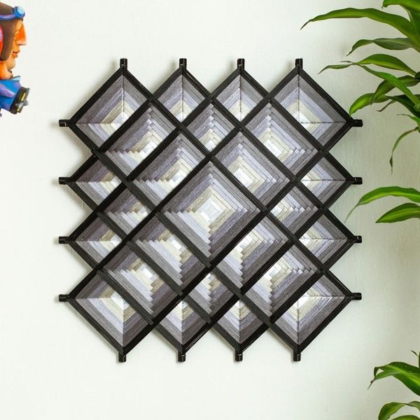Alternate image for Pine Wood Handwoven Coal Wall Art with Geometric Motifs Coal Divinity