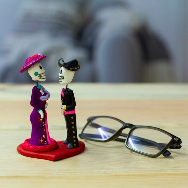 Alternate image for Hand-Painted Romantic Ceramic Day of The Dead Sculpture Underworld Liaison